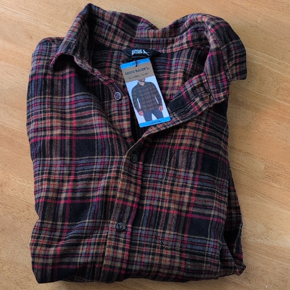 Eddie Bauer Men's Casual Plaid Shirt - Red, Black, and Brown